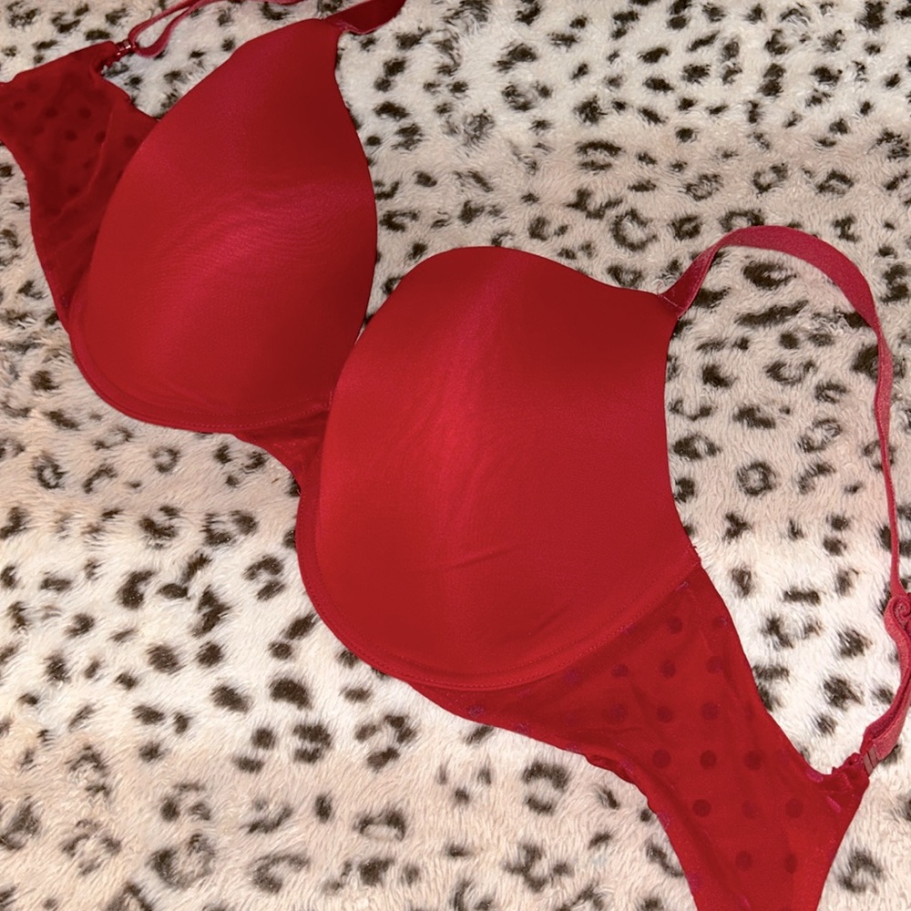 Victoria’s Secret 34DDD Everyday Tshirt Full Coverage Red Lace Band Bra